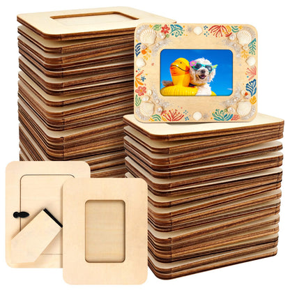VOKOY 40 Pack Small Wooden Picture Frames for Crafts, 2" x 3" Photos DIY Wood Picture Frame Mini Unfinished Standing Photo Frames Crafts Wood Decorate for Father's Day Wedding Party Gifts