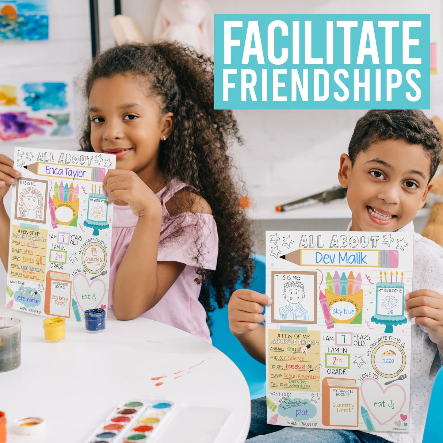 Hadley Designs All About Me Posters for Classroom Must Haves - 20 Star Student Poster, 100 Days of School Items, Star of The Week Poster Elementary Classroom Decor, End of School Year Teacher Supplies
