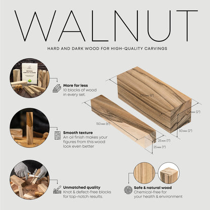 BeaverCraft Walnut Wood for Carving BW10 pcs Wooden Blocks for Whittling and Crafts - Wood Carving Blocks for Creative Projects