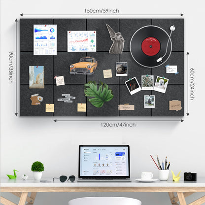 Bulletin Board 47" X 24" Cork Boards for Wall Alternative 8 Pack Grey Non-Stripe Felt Bulletin Board 48 Safe Adhesive 35 Push Pins for Office School Home Room Decor