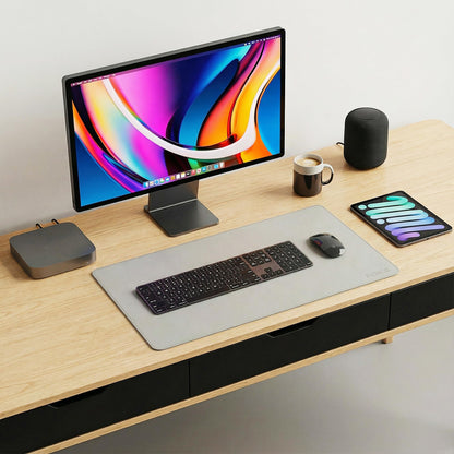 Fenge Dual Monitor Stand with Drawer & Desk Pad Bundle, 42.5 Inch 2-Tier Wood Monitor Riser & 23.6×13.8 Inch Double-Sided Waterproof Mouse Mat for Home Office