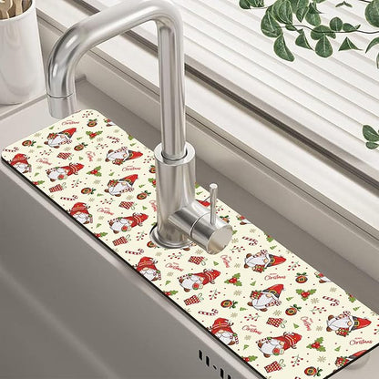 Christmas Santa Claus Kitchen Sink Splash Guard Mat Absorbent Fast Drying Mat