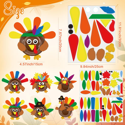 Cinrobiye 24 Sets Thanksgiving Turkey Craft Kits Fall Thanksgiving Ornaments Decorations Art Sets DIY Autumn Make a Turkey Crafts Stickers Arts and Crafts for Fall Party Classroom Activities (Cute)
