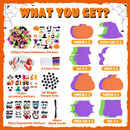 Max Fun 332PCS Halloween Crafts for Kids, Halloween Activities Foam Pumpkins for Crafts Stickers Gift Kits, DIY Art and Craft Set for Holiday Classroom Decorations Party Favors Supplies