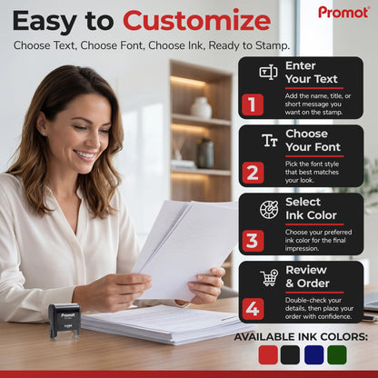 Promot Self Inking Custom Stamp - Up to 4 Lines of Personalized Text, Customized Address Stamp with Easy to Change Ink Cartridge (Medium)