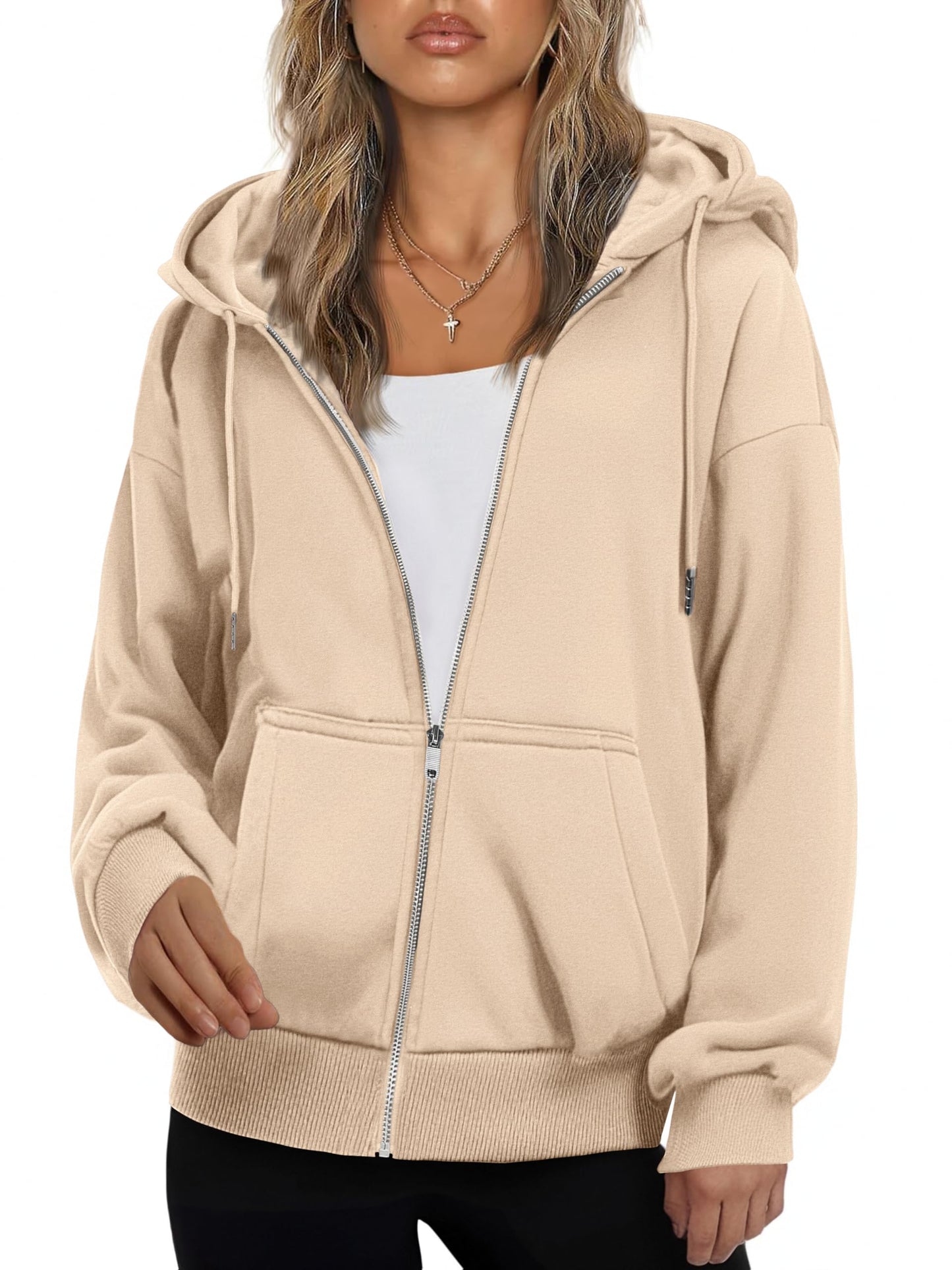 Zeagoo Full Zip Hoodies For Women White Hoodies Long Sleeve Fleece Jackets Soft Lightweight Y2k Hoodies