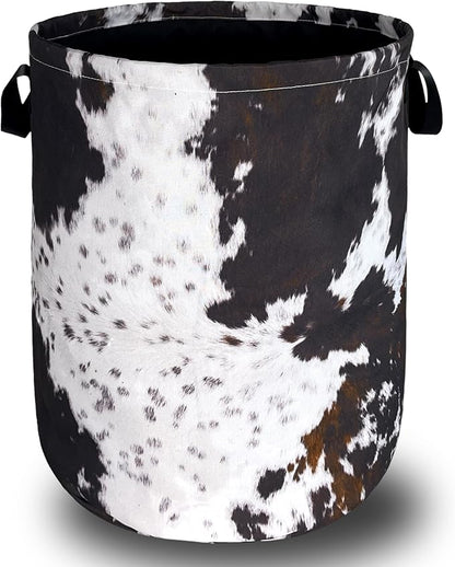 Retro Brown Cows Texture Laundry Basket Foldable Funny Laundry Hamper Oxford