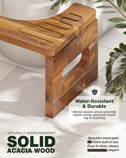 BLUEWEST Foldable Toilet Stool, 7'' and 9'' Adjustable Heights Acacia Wood Poop for Potty Training,Durable Collapsible Bathroom Stool, Adjustable Height for Family Members with Non-Slip Layer