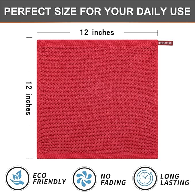 Kitinjoy 100% Cotton Kitchen Dish Cloths, 12 Pack Waffle Weave Ultra Soft