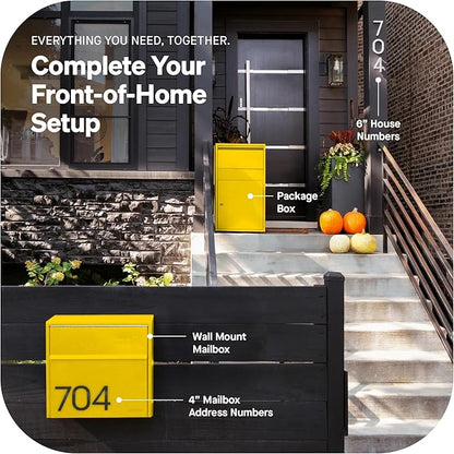 Adoorn Lockable Wall Mount Mailboxes for Outside - Small Anti-Theft Locking Mailbox for Letters - Weatherproof Construction - Durable Steel - 13.5" H x 15" L x 5.5" D - Curb Yellow