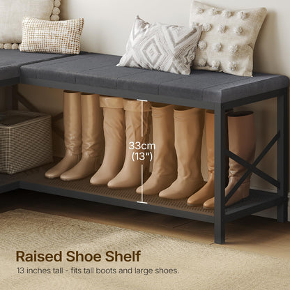 YATINEY 9-Tier Tall Shoe Rack and L-Shaped Shoe Bench with Cushion, 59.1" Entryway Shoe Storage Bench SS02BK-HX12BG