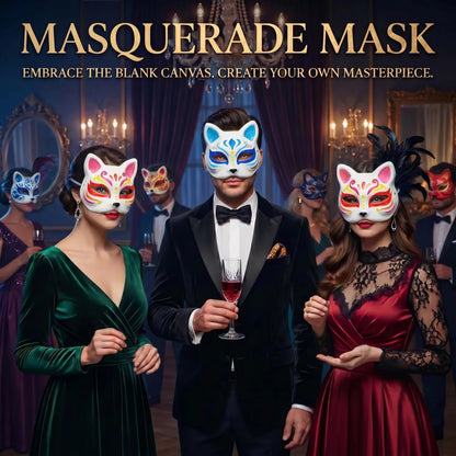 Vectronix 10 Pcs Cat Mask White Therian Mask Base for Crafts Diy Painting, Paper Cat Masks with Elastic Band for Kids Adults Halloween Costume Cosplay Masquerade Party Favors