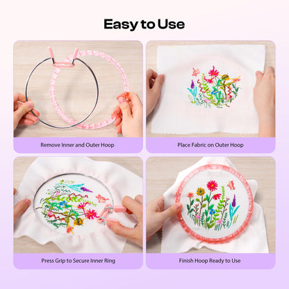 Caydo Metal Spring Tension Embroidery Hoops for DIY Embroidery Project, 2 Sizes Cross Stitch Hoops with Metal Ring, Pink Round Darning Hoops for Art Craft Sewing & Home Ornaments (6 Inch, 8 Inch)