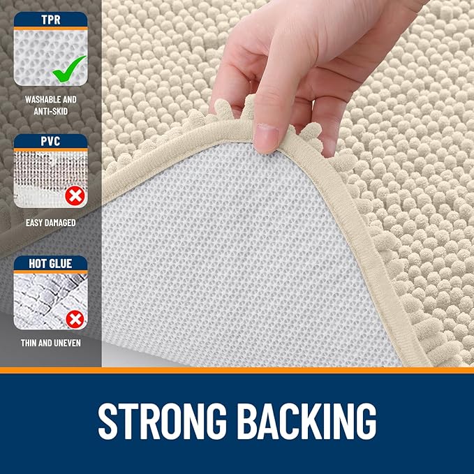 OLANLY Large Bathroom Rugs 70x46, Extra Soft Absorbent Chenille Bath Rugs, Rubber Backing Quick Dry, Machine Washable Bath Mats for Bathroom Floor, Tub and Shower, Home Decor Accessories, Sand