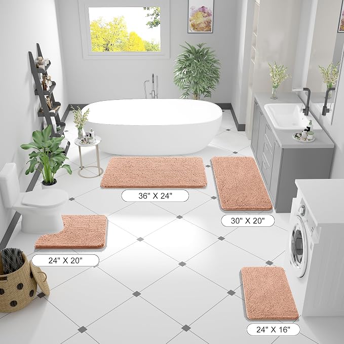 OLANLY Large Bathroom Rugs 40x24, Extra Soft Absorbent Chenille Bath Rugs, Rubber Backing Quick Dry, Machine Washable Bath Mats for Bathroom Floor, Tub and Shower, Home Decor Accessories, Peach