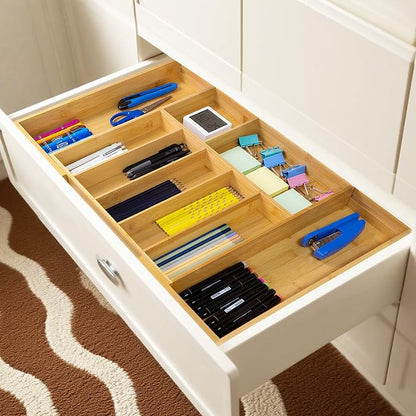 Utoplike Extra Large Kitchen Drawer Organizer, Expandable Solid Bamboo Drawer Holder for Utensils, Silverware, Flatware, 7-9 Slots Cutlery Tray