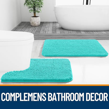 OLANLY Small Bathroom Rugs 24x16, Extra Soft Absorbent Chenille Bath Rugs, Rubber Backing Quick Dry, Machine Washable Bath Mats for Bathroom Floor, Tub and Shower, Home Decor Accessories, Teal