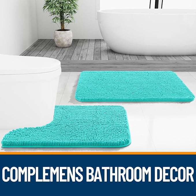 OLANLY Bathroom Runner Rugs 47x20, Extra Soft Absorbent Chenille Bath Rugs, Rubber Backing Quick Dry, Machine Washable Long Bath Mats for Bathroom Floor, Tub and Shower, Home Decor Accessories, Teal