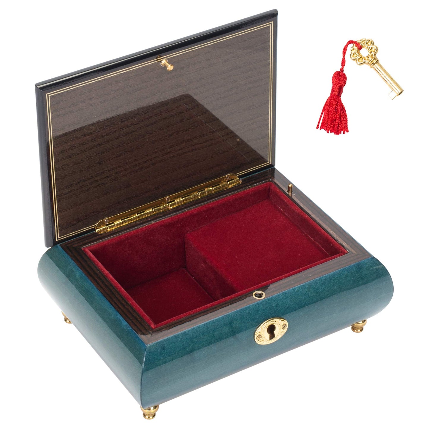 Flower Dark Blue Italian Hand Crafted Inlaid Wood Music Box Plays Swan Lake