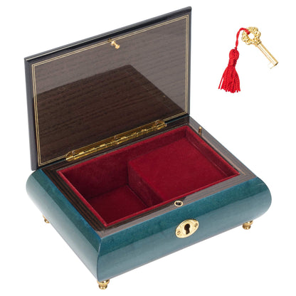 Flower Dark Blue Italian Hand Crafted Inlaid Wood Music Box Plays Swan Lake