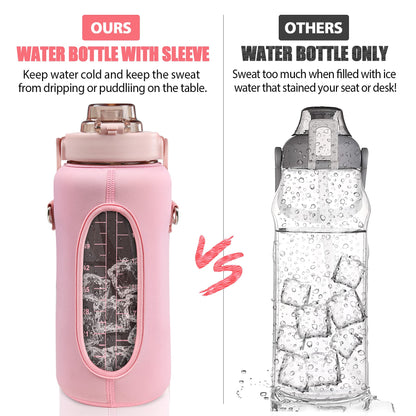 Chokoter Half Gallon Water Bottle with Sleeve, 64OZ Motivational Water Bottle with Straw & Time Marker, BPA Free Leakproof Gym for Sport Workout