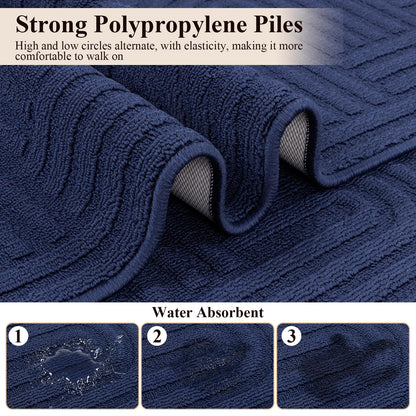 U'Artlines Kitchen Rugs and Mats Set of 3, Non Skid Washable Blue Geometric Kitchen Mats for Floor, Absorbent and Stain Resistant Floor Mat for Laundry, Sink Decor 20x32+20x48+20x59