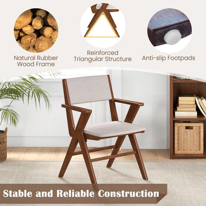 Giantex Wooden Dining Chairs Set of 2, Linen Fabric Upholstered Kitchen Chairs w/Armrests, Rubber Wood Frame, Padded Seat & Back, Farmhouse Side Chairs, Accent Chairs for Living Room Restaurant