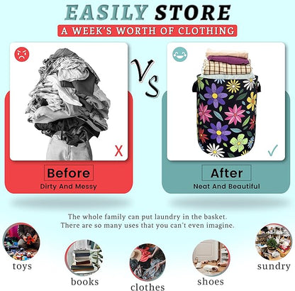Colorful Hippie Flower Laundry Basket Art Flowers Foldable Funny Laundry Hamper