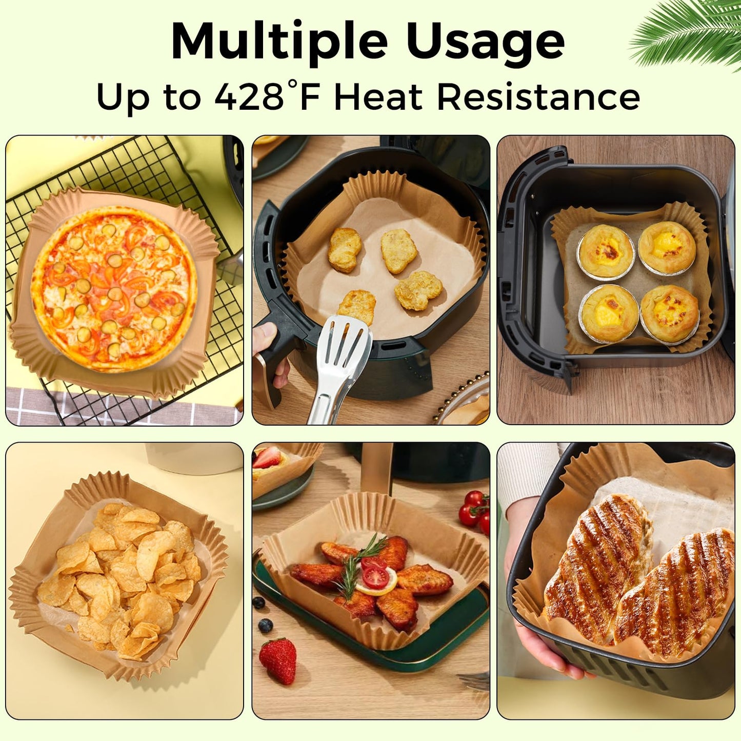 Air Fryer Disposable Paper Liners - 150Pcs 8In Square Parchment Paper Non-Stick Airfryer Basket Liners for Steamer Microwave Oven, Deep Fryer Parts & Accessories