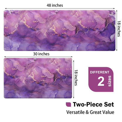 Likiyol Marble Kitchen Rugs Set of 2 Anti Fatigue Mats, Purple Ombre Non Slip Washable Comfort Mats, 18'' x 30'' + 18'' x 48''