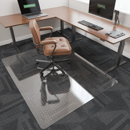 Office Chair Mat for Carpet, tixpol 46" x 60" Chair Mat for Carpeted Floors, Non-Slip Carpet Protector Floor Mat with Grips, Heavy-Duty Rolling Under Desk Mat for Home Office and Gaming (Clear)