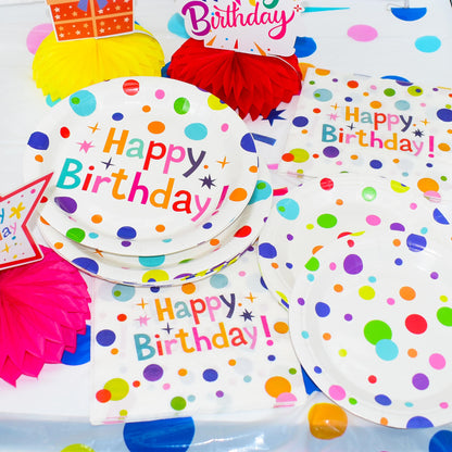 Happy Birthday Decorations Set for Kids - Party Supplies Kit with Honeycomb Balls, Banner, Backdrop, Balloons, Tablecloth, Plates, Napkins- Birthday Party Decor for Boys Girls