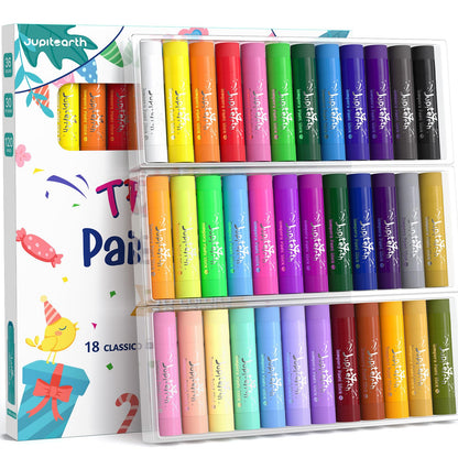 JUPITEARTH Paint Sticks for Kids 36 Colors, Quick Drying, Smooth, Non-Toxic and Washable Solid Tempera Paint Sticks with 120 PDF Coloring Pages and 30 Stickers, Toddler Art Supplies for Drawing