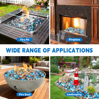 vchin 3/4 Inch Blended Fire Glass Beads,10LB Round Fire Glass Beads for Fire Pit Table, Fireplace and Fire Bowl (Caribbean Blue+Crystal Ice+Amber)