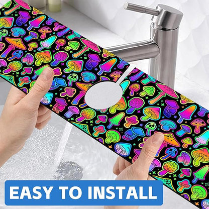 Bright Psychedelic Mushroom Kitchen Sink Splash Guard Mat Absorbent Fast Drying