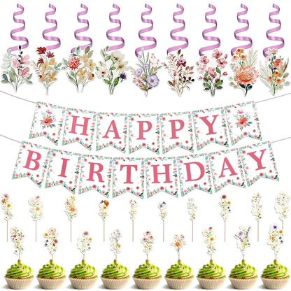 VXXOFXWM 84 Pcs Wildflower Cupcake Toppers,Flower Birthday & Baby in Bloom Baby Shower Cake Decorations for Floral Garden Fairy Party