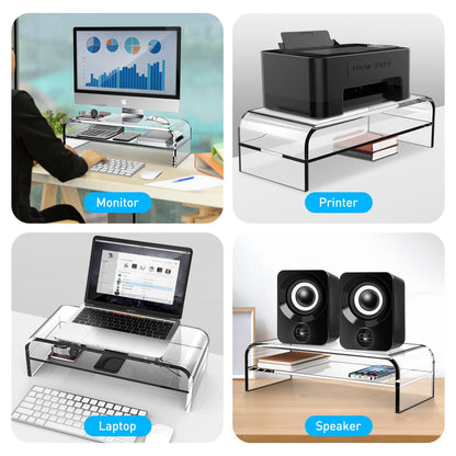 AboveTEK 2-Tier Acrylic Monitor Stand, Computer Riser for Home Office, Clear Monitor Riser for Keyboard Storage, 18.9" x 8.7" Multi Monitor Desk Stand for iMac Multi-Media Laptop Printer TV