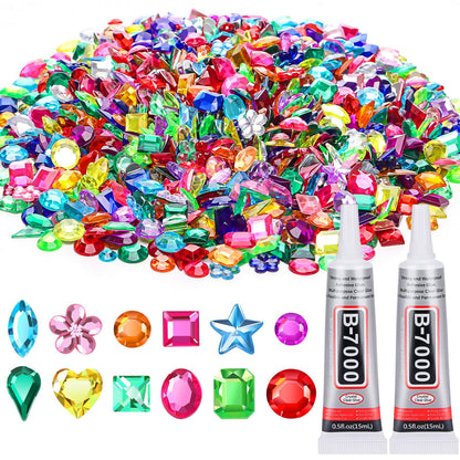 anezus Anezus1200Pcs Craft Gems with 2Pcs B7000 Jewelry Glue, Flat Back Sequins Jewels Embellishments Rhinestones Gemstones for Bedazzling, Decor, Clothing