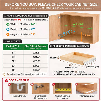 Sintuff 4 Pack Wooden Pull out Tray Cabinet Organizer Gentle Close Roll out Shelves for Kitchen Cabinets Fully Assembled Slide Pantry Shelves (26'' X 21'')