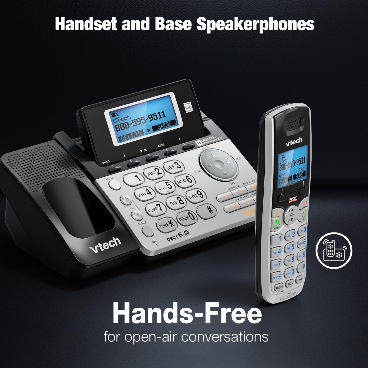 VTech Accessory Handset for DS6151 Series with 2-Line Cordless Phone, Suitable for Small Business or Home, Answering System, Expandable up to 12 Handsets, Intercom, Conference | DS6101 (Black/Silver)
