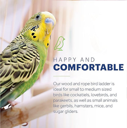 Prevue Pet Products Naturals Rope Ladder Bird Toy, Wood Stairs Climbing Activity Attachment for Birdcage, Earth Tone Brown 62806