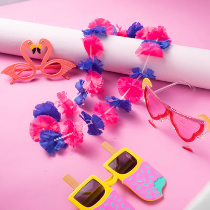 JOYIN 12 Pieces Luau Party Glasses and 12 Pieces Hawaiian Leis, Flowers Leis Garlands Novelty Sunglasses, Tropical Birthday Summer Beach Party Decoration Supplies