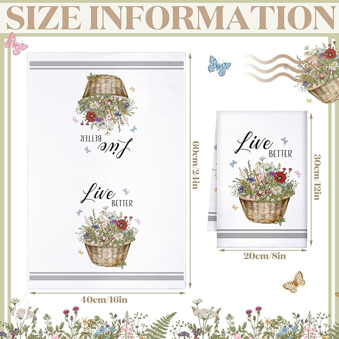 Boyiee Set of 6 Floral Kitchen Towels Wildflower Dish Towels Butterfly Truck