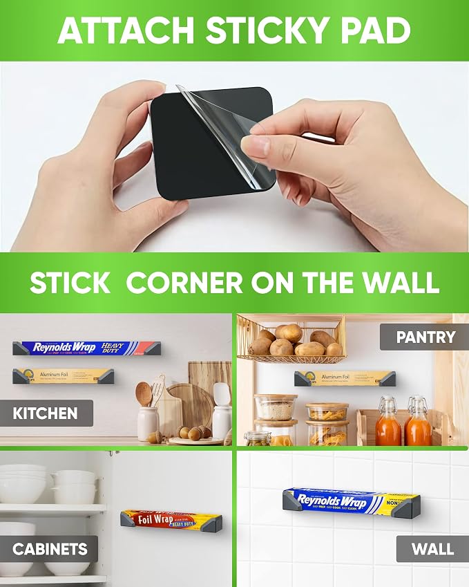 Skywin Adhesive Foil and Plastic Wrap Organizer Black, Fits Box Width up to 1.77in/45mm Aluminum Foil Organization and Storage – Aluminum Foil Heavy Duty Holder Aluminum Foil Dispenser