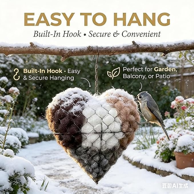 2026 new Handmade Alpaca Fiber Bird nest Heart, Bird nest Material Frame, Winter Wild Bird Tree House, Hummingbird nest Box Outdoor Garden Art Bird House, a Gift for Bird Lovers. (1pc)