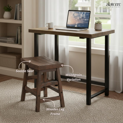 Alaterre Furniture Pomona 20-Inch Counter Height Saddle Seat Barstool – Solid Wood, Backless Rustic Farmhouse Stool in Natural Finish for Kitchen Island or Dining Room (Natural)