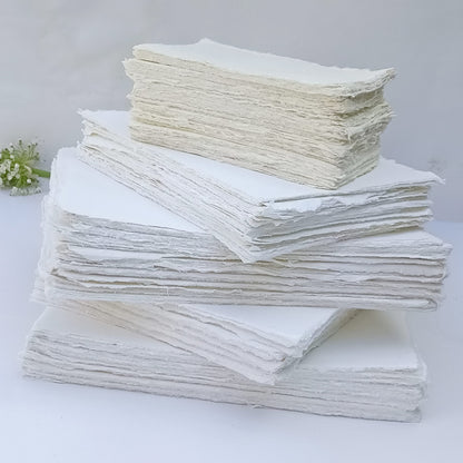 E-Tailor Handmade Paper Mixed Media Deckle Edge Blank Loose Leaf for Watercolor, Writers, Invitations, Crafts Package of 50-Thick 150 GSM-Ivory White (2x3)