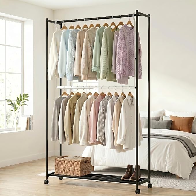 OPKING Double Hanging Closet Rod Extenders Adjustable Width & Height Space-Saving, White