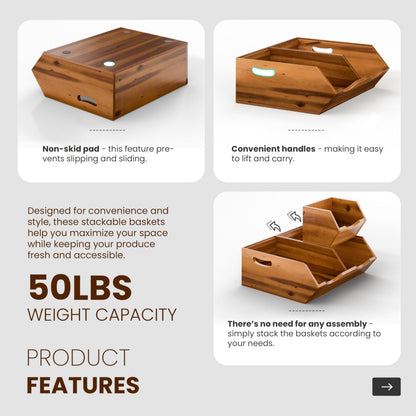 HOLANA Acacia Wood Potato and Onion Storage Bin, Potato Storage, Pantry Baskets, Vegetable Storage, Onion and Potato Storage Bins, Wooden Pantry Bins, Stackable Potato Bins (Patent Pending)
