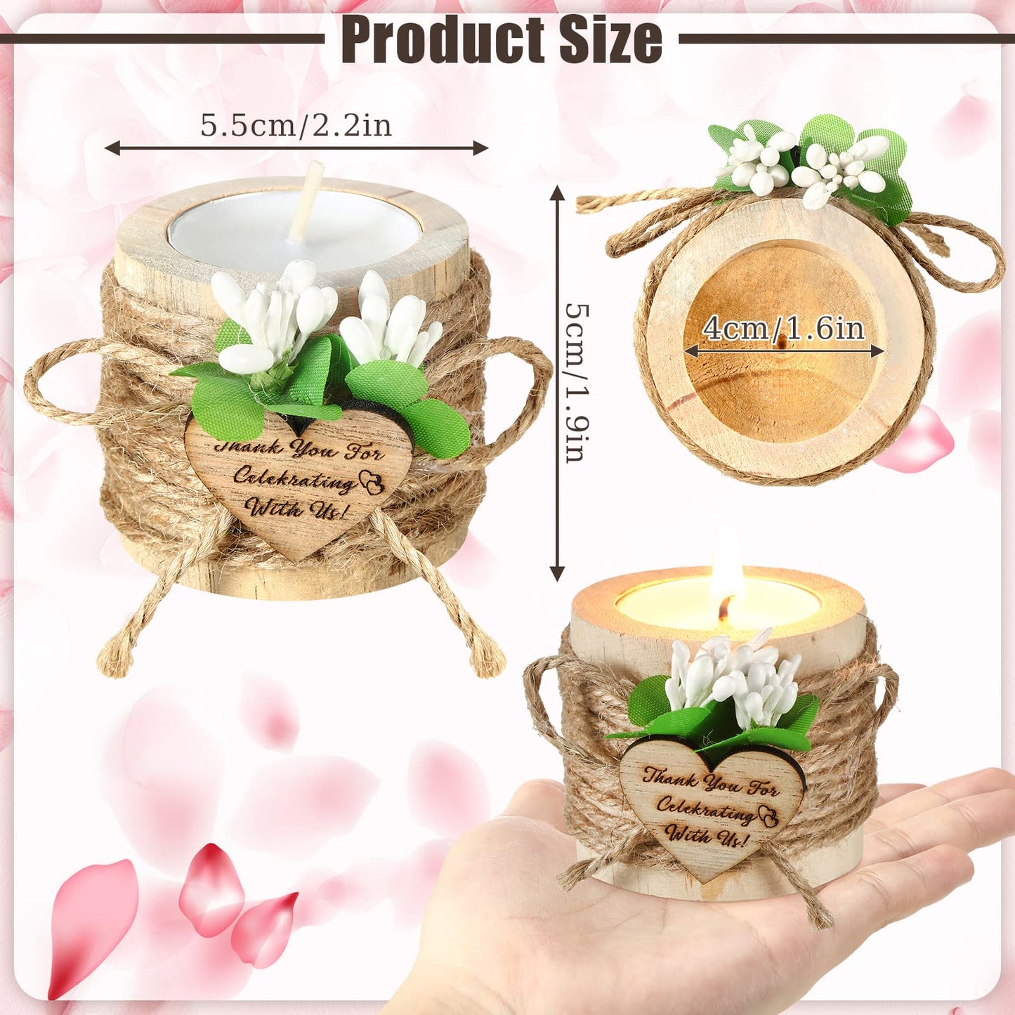 Lallisa 12 Pcs Set of Wooden Tealight Candle Holders, Wedding Favors for Guests, Rustic Wedding Shower Decorations, Thank You Gifts, Bridal Shower Favors, Tea Party Centerpieces, Light Brown